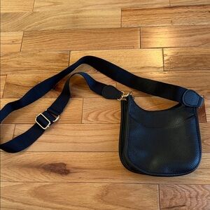 Black Pebbled Leather Crossbody Bag with Adjustable Strap